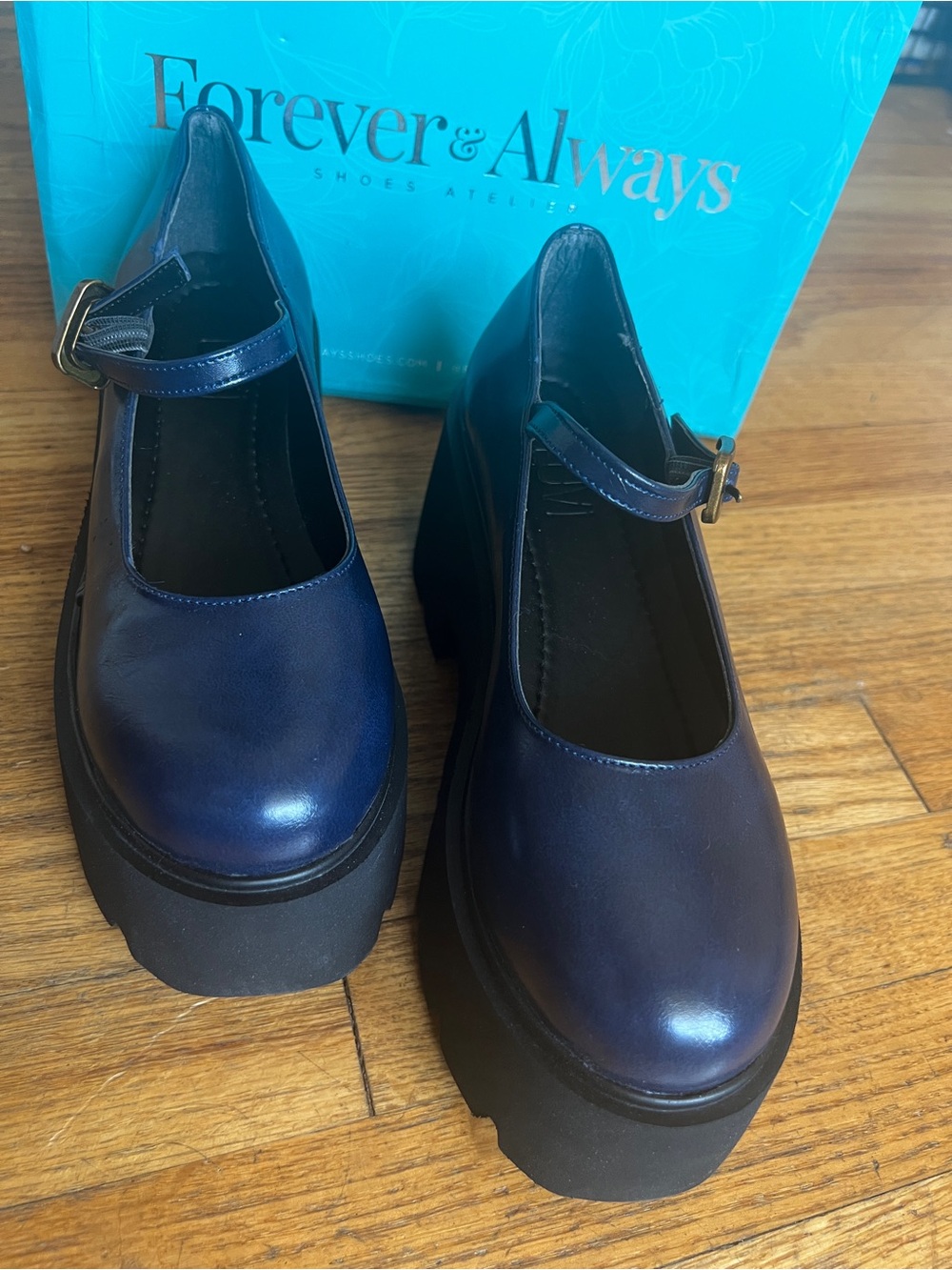 Navy Blue Platform Mary Jane Pumps